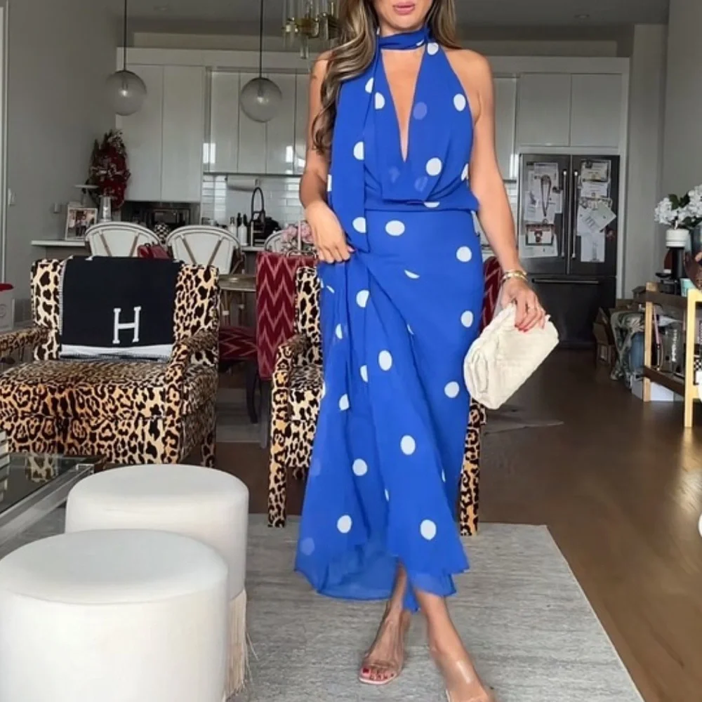 Zara Royal Blue Polka Dot Midi Dress - Picture 2 of 16
